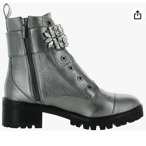 Karl Lagerfeld 6.5 leather silver boots embellished, bling - Picture 4 of 12